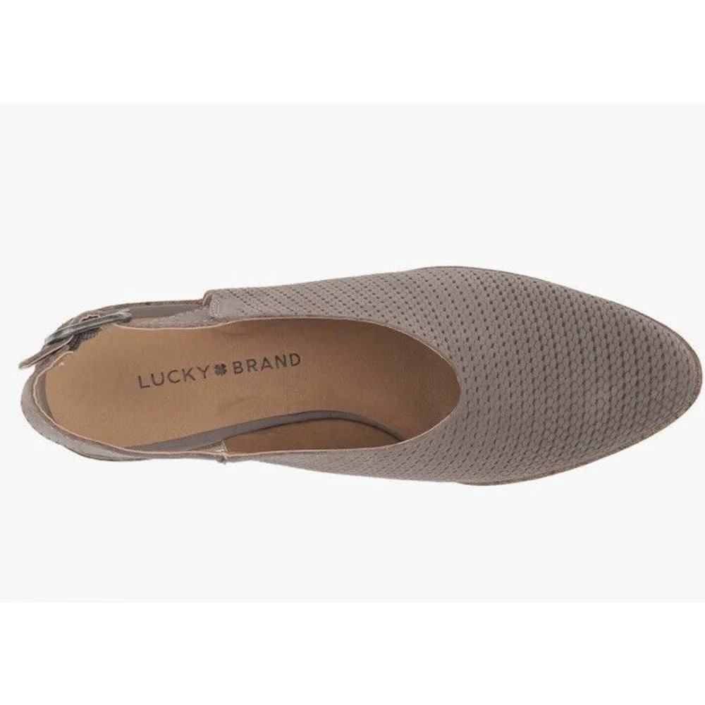 New Lucky Brand Women’s Lideton Pump Titanium Block Heel Buckle Bootie Style 8.5